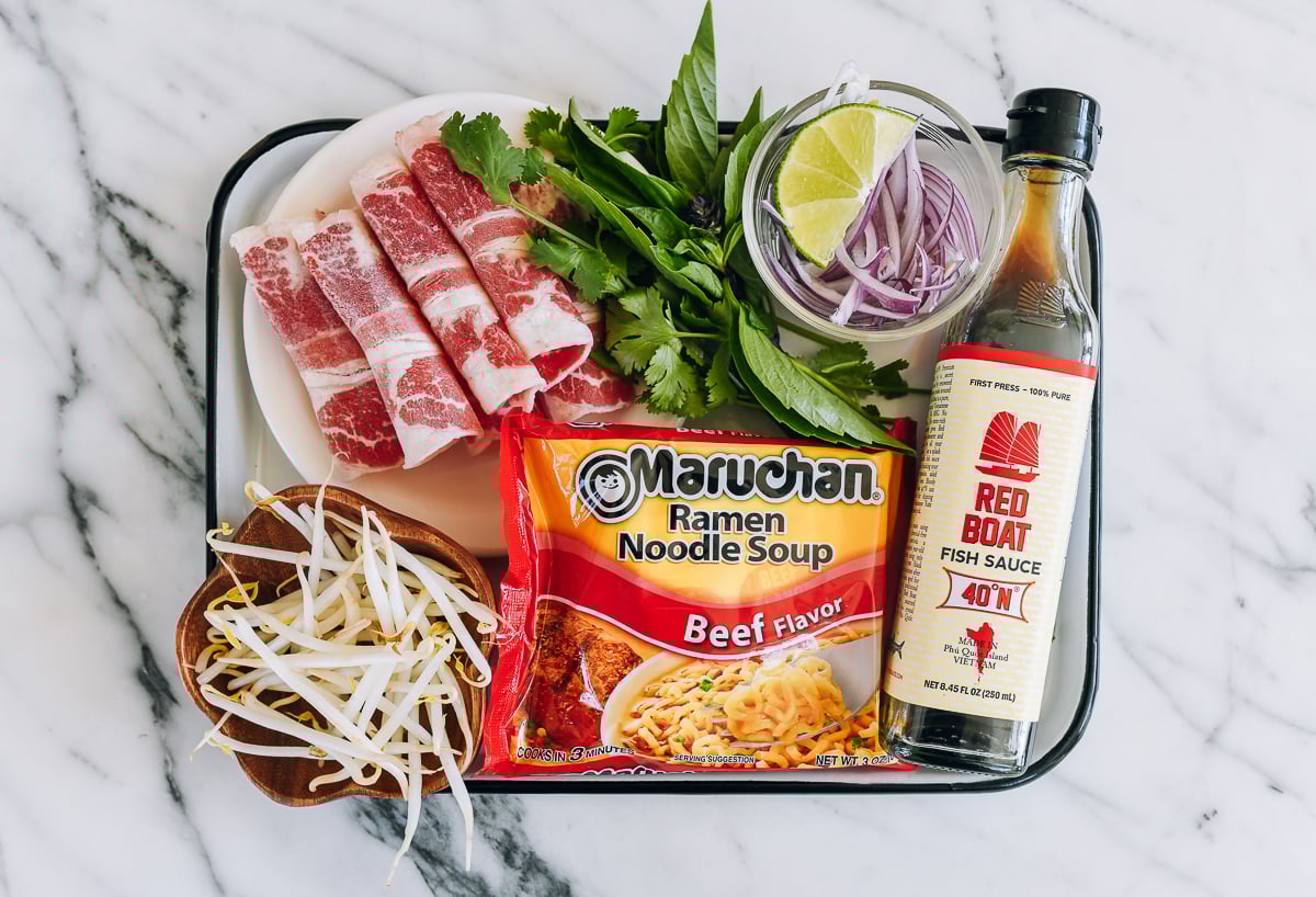 ingredients for beef pho instant ramen hack