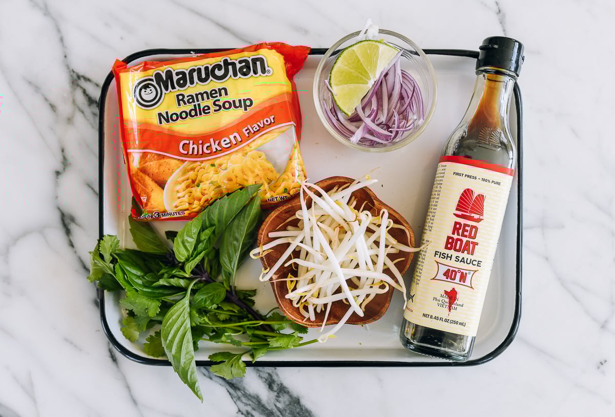 ingredients for chicken pho instant ramen hack