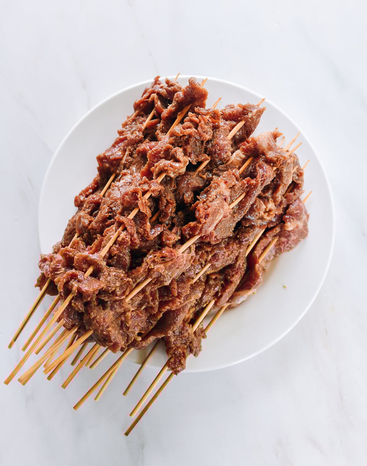 raw beef skewers for Chinese beef on a stick