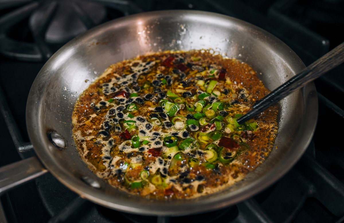 black bean garlic sauce in saucepan 