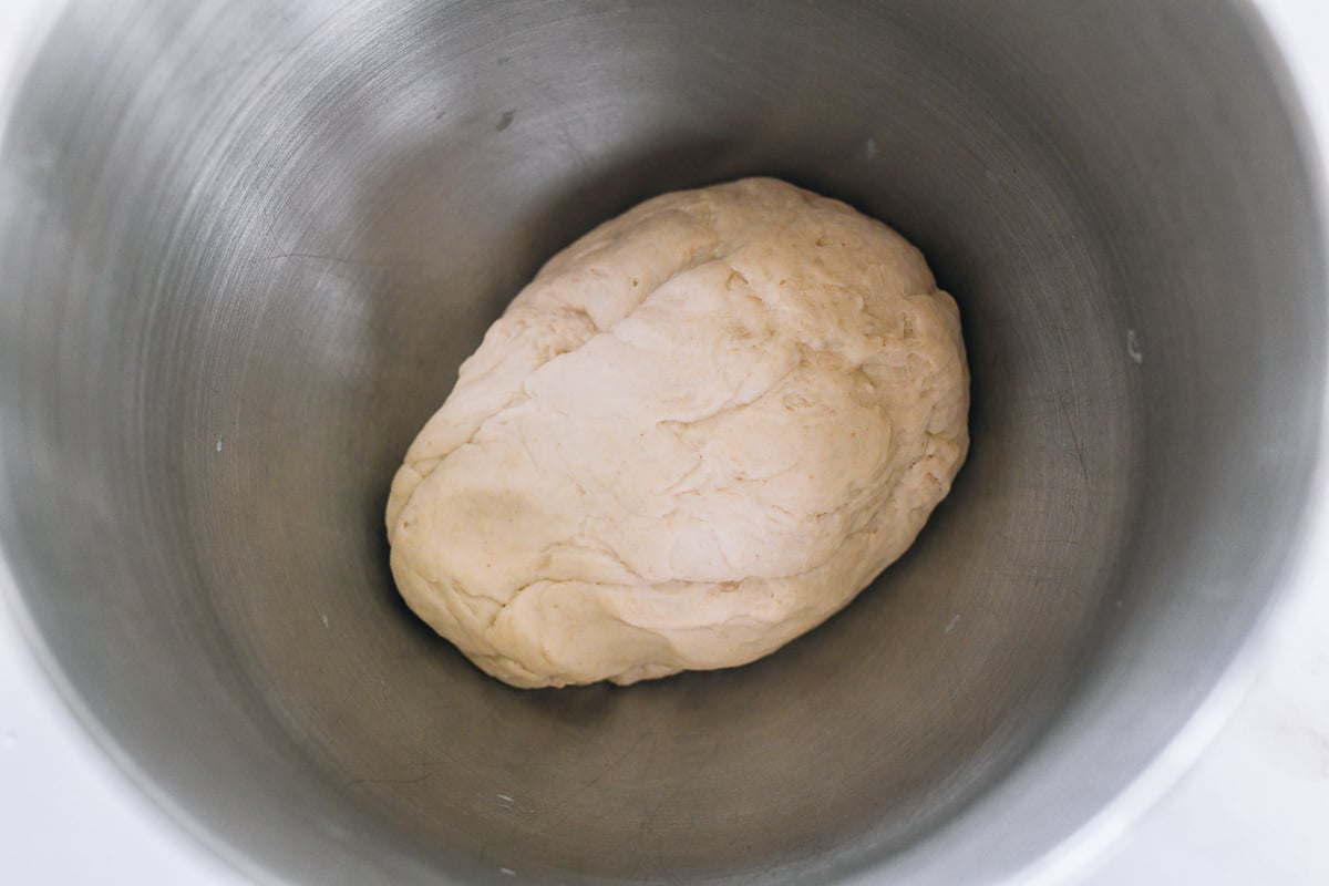 dumpling dough in mixing bowl