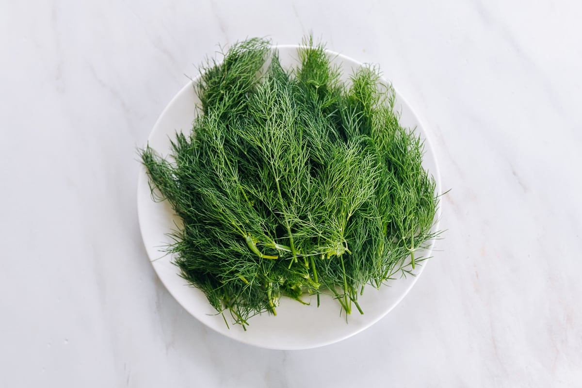 dill on white plate