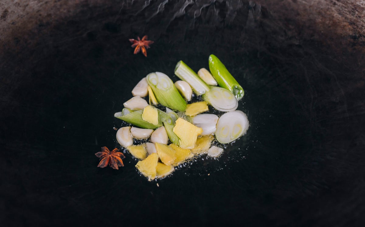 cooking aromatics in wok