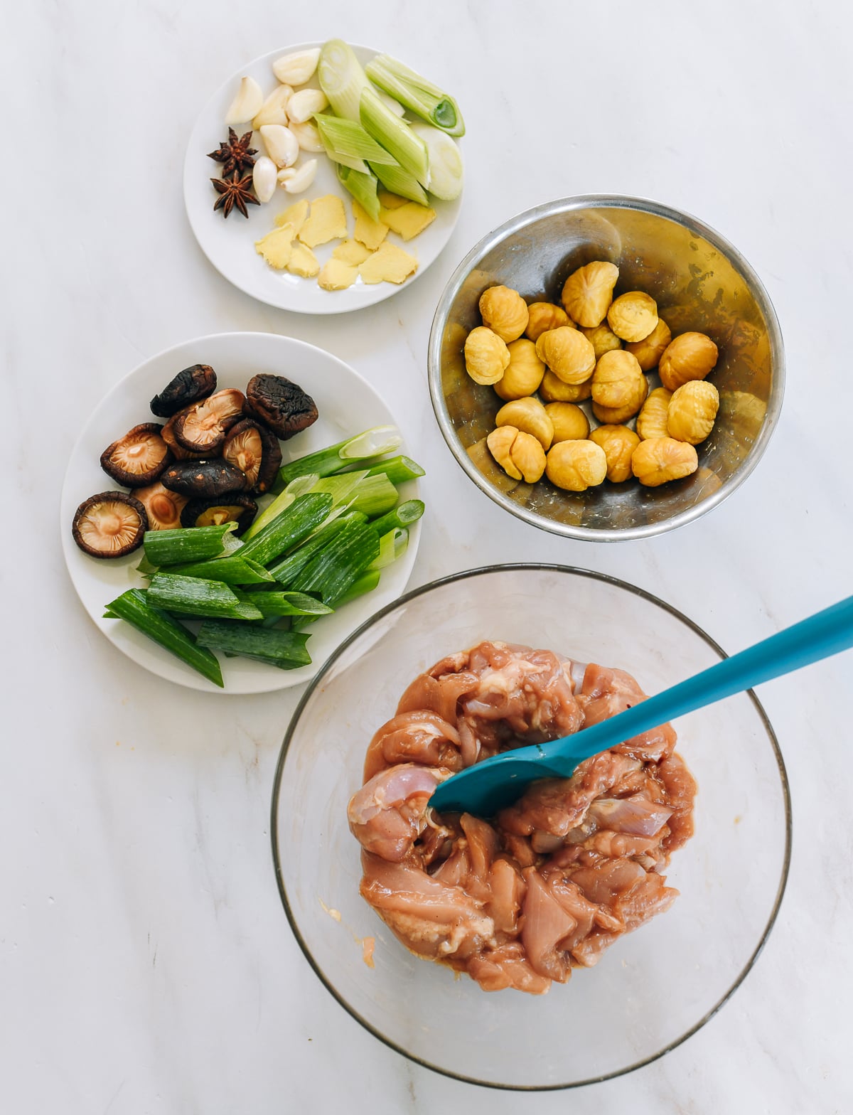 ingredients for Chinese chicken with chestnuts 