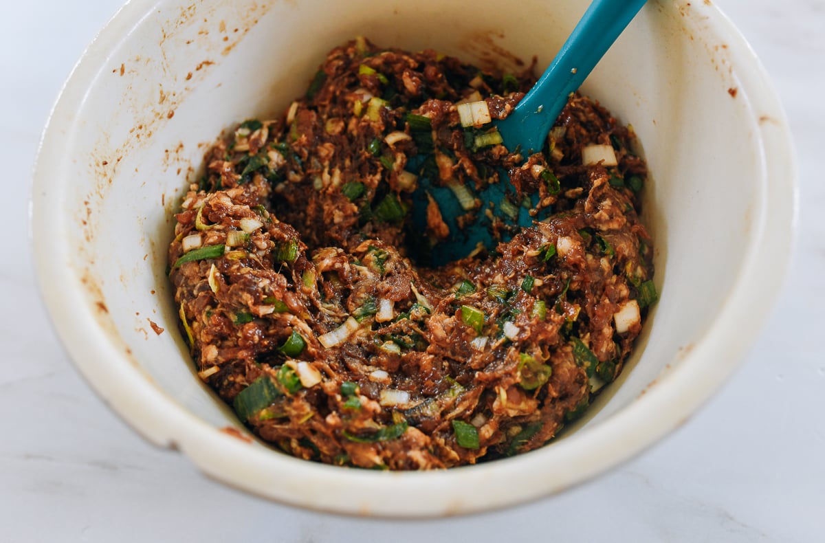Chinese meat pie filling in a bowl