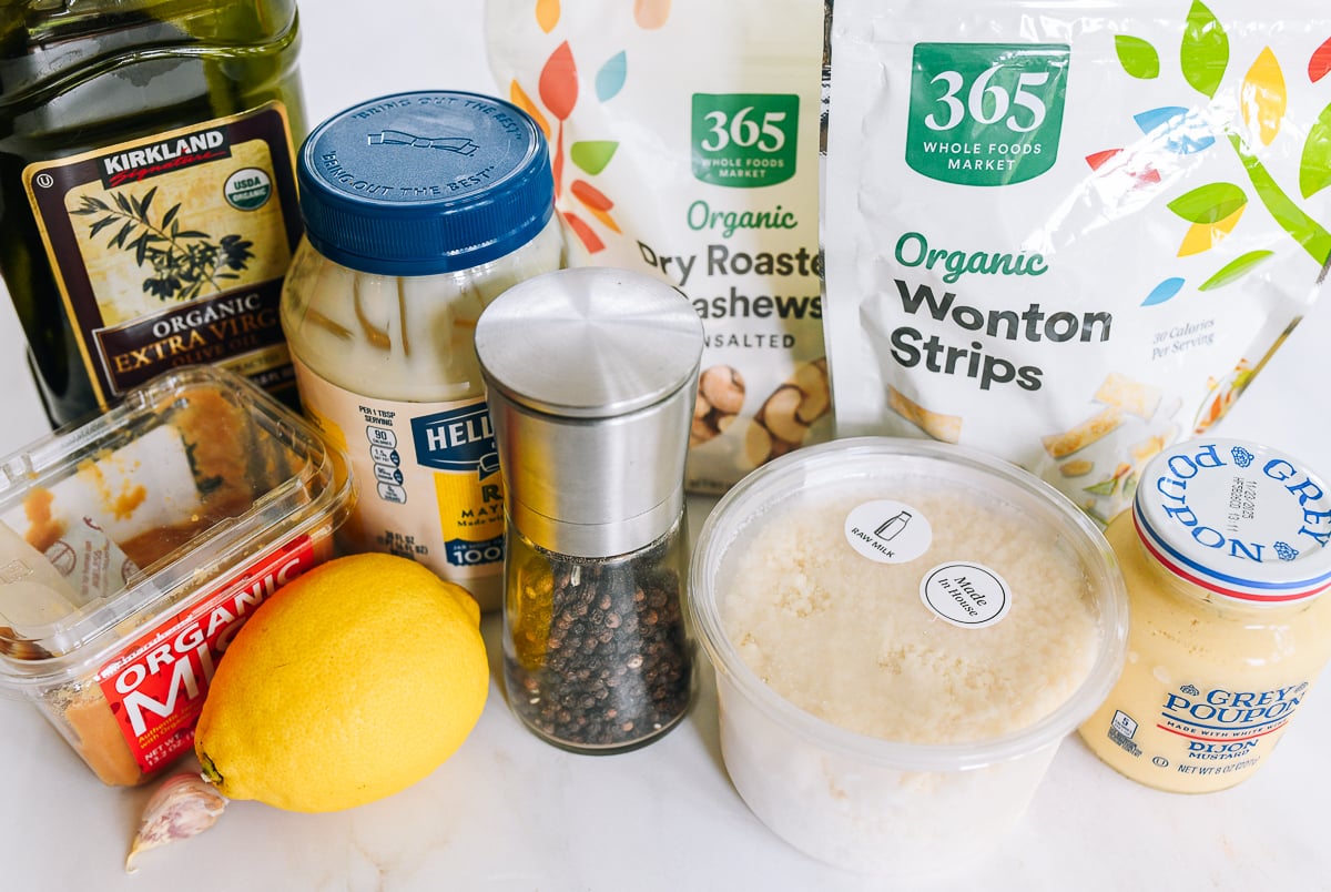 miso caesar dressing and salad ingredients