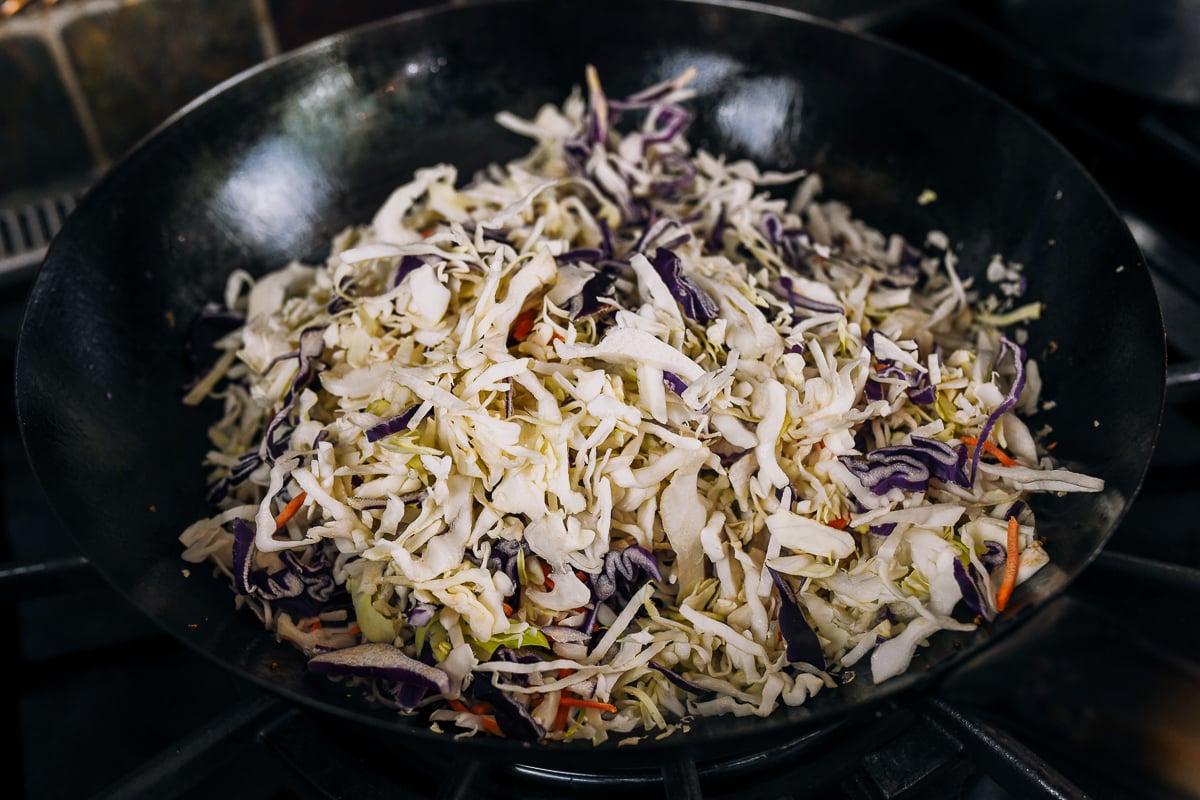 cole slaw mix added to wok