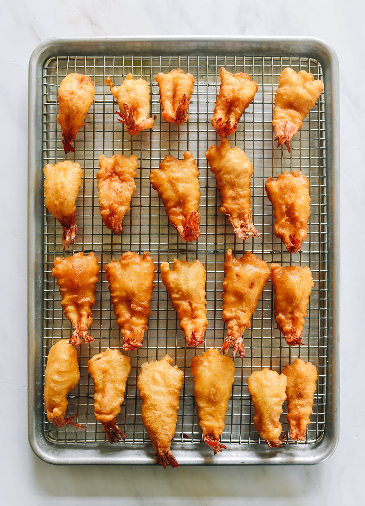 Chinese fried shrimp on cooling rack