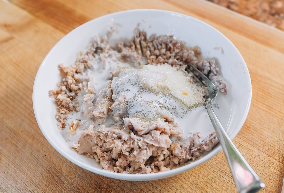 mashed taro with sugar, vanilla, coconut milk, and salt