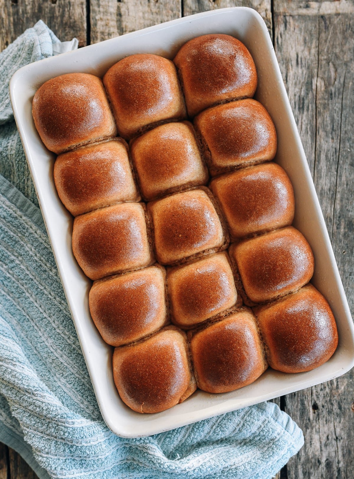 baked whole wheat dinner rolls in pan