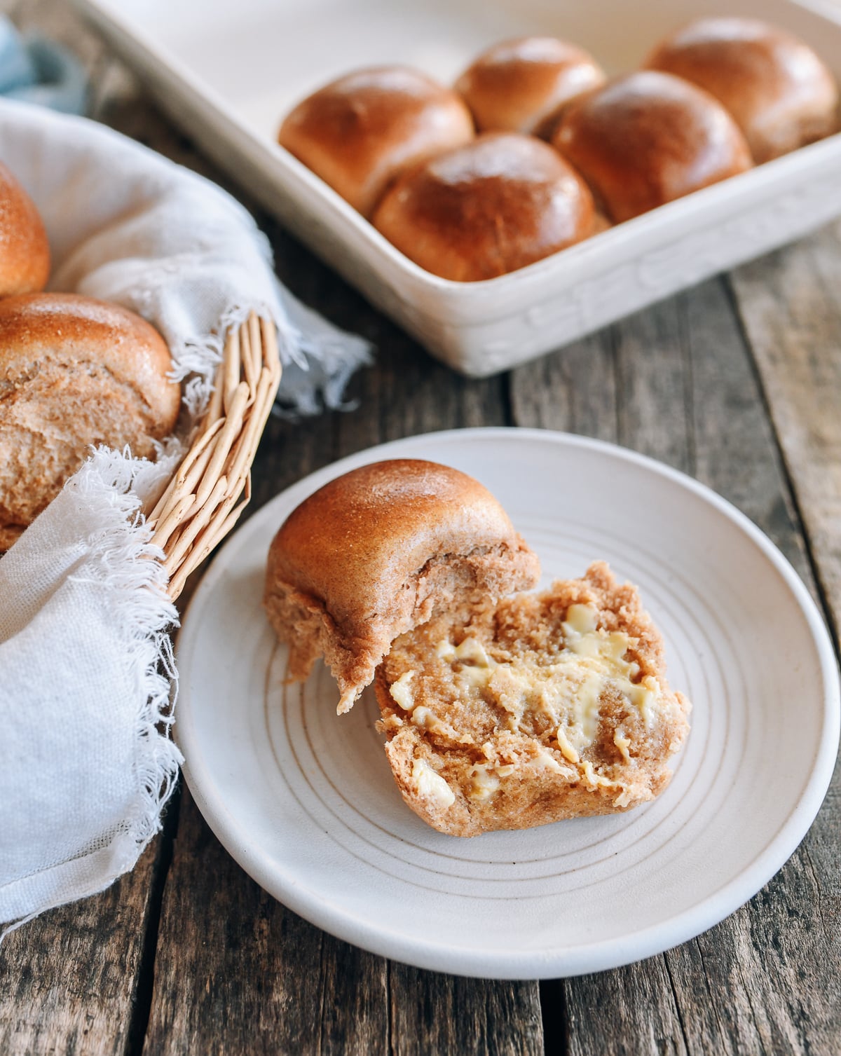 buttered whole wheat dinner roll