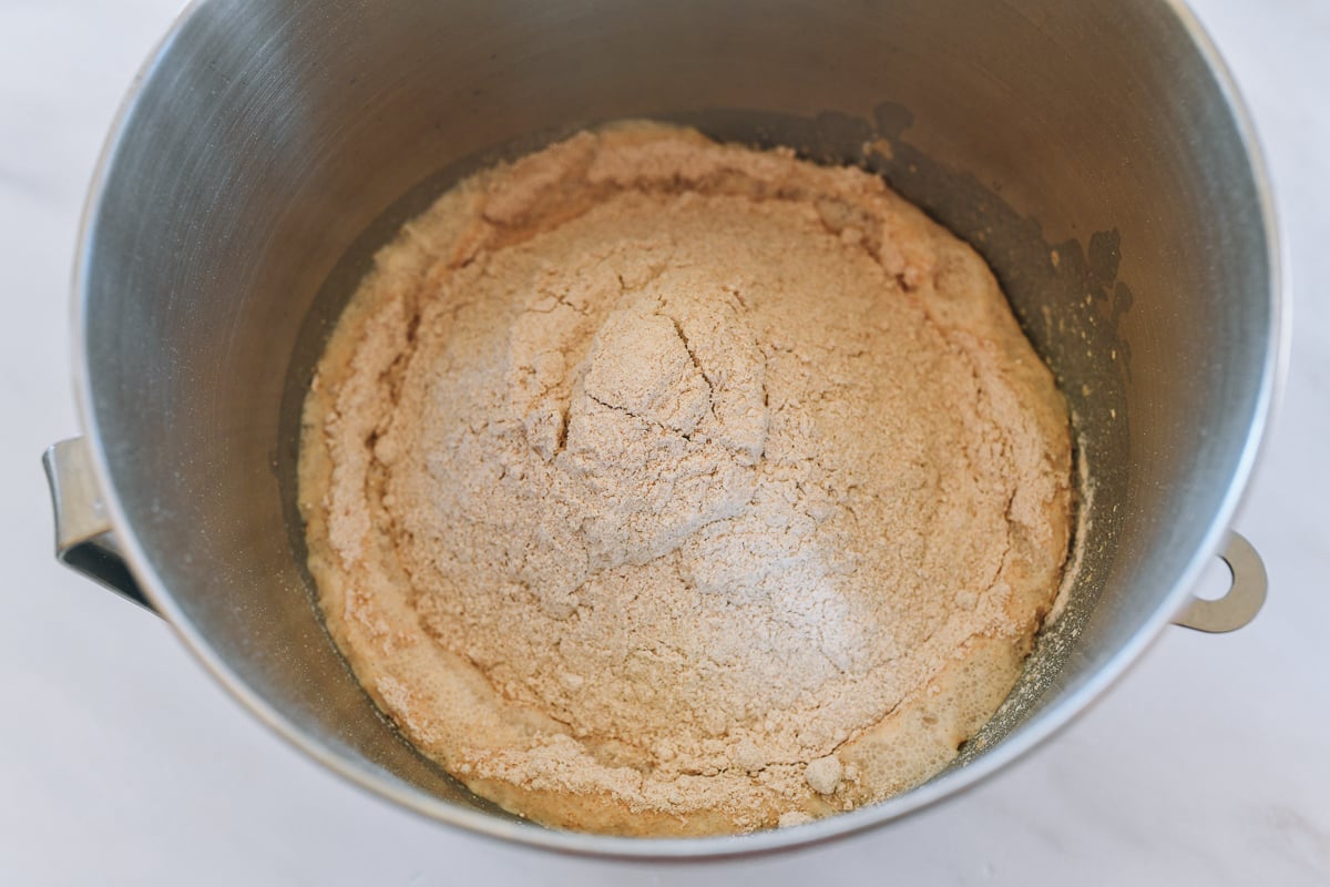 whole wheat flour added to wet ingredients
