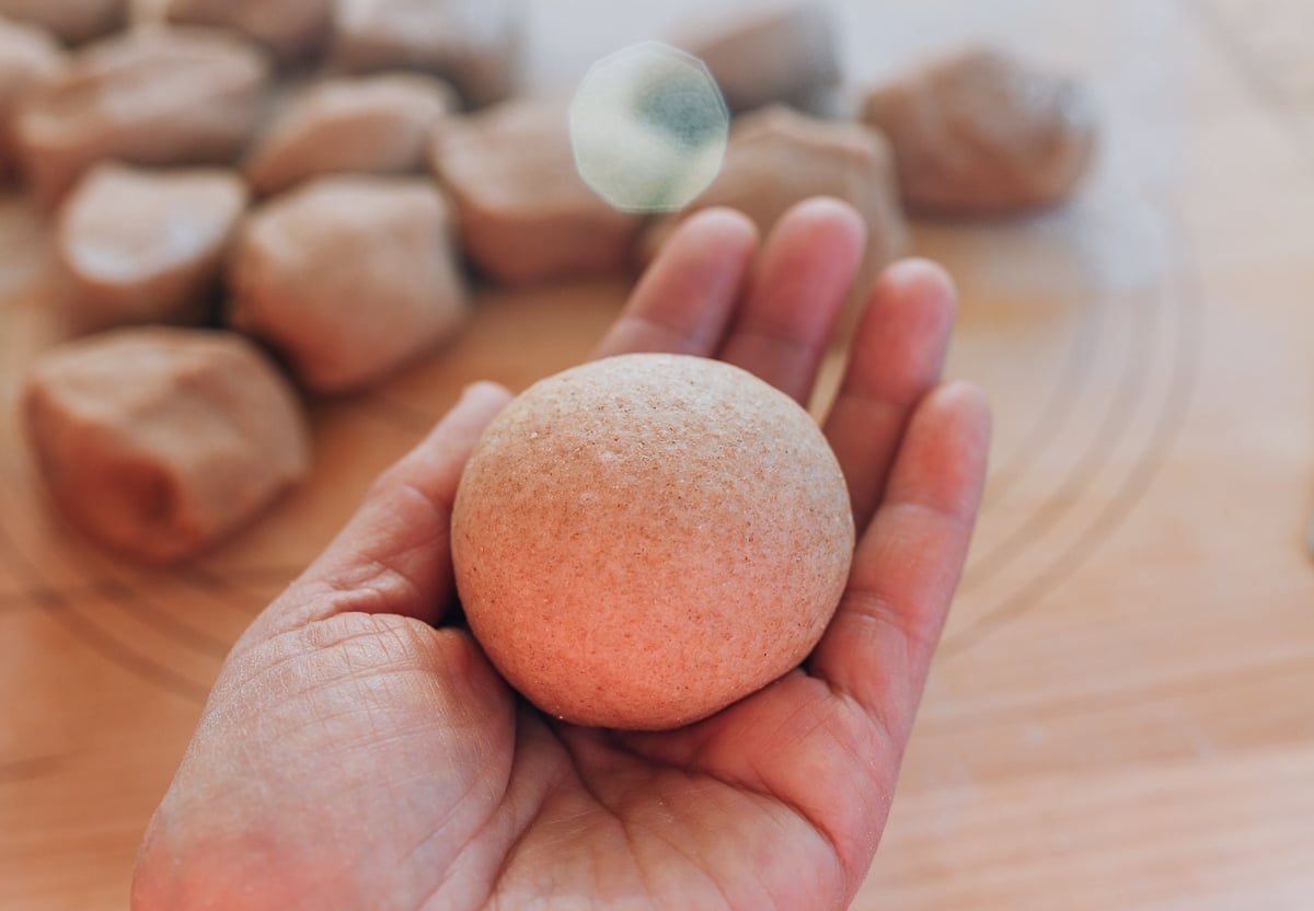 formed round ball of dough