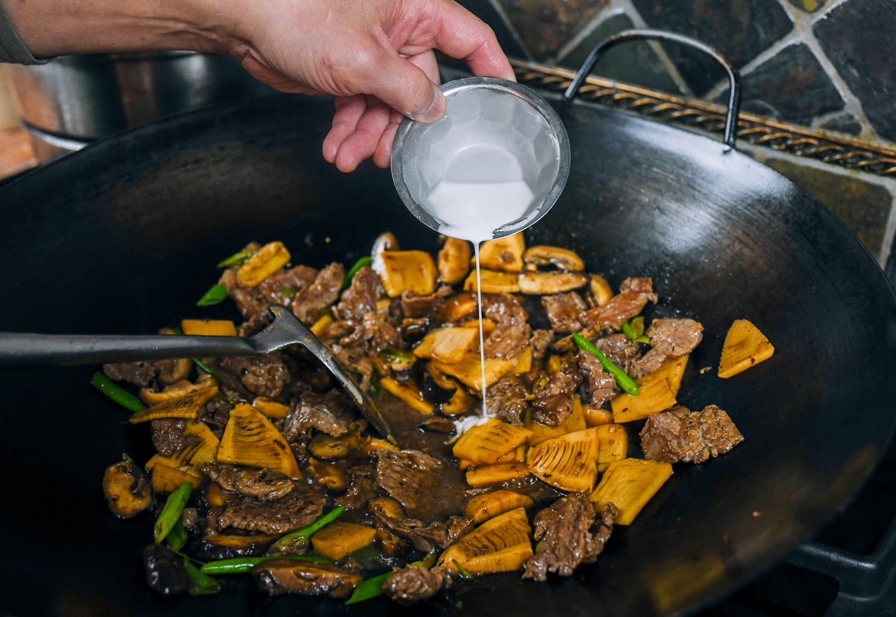 cornstarch slurry added to stir-fry