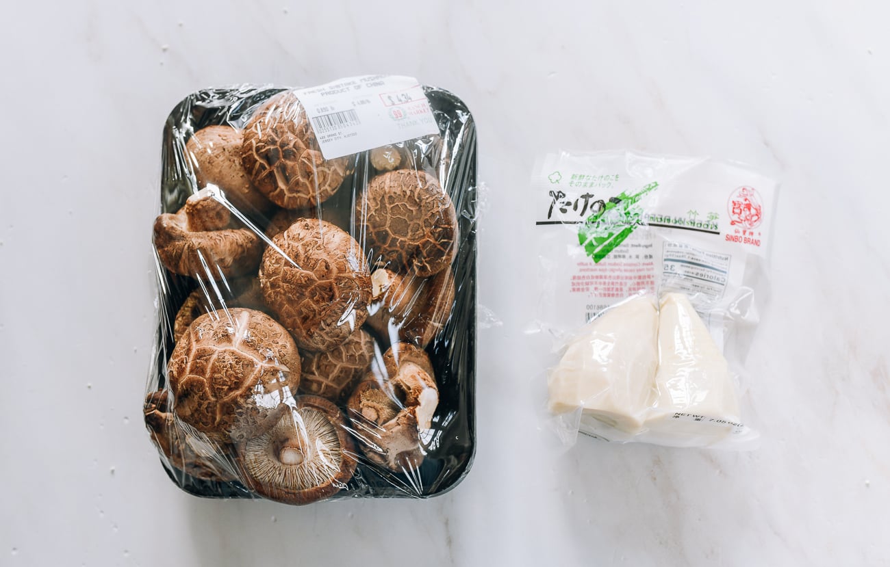 fresh shiitake mushrooms and bamboo shoots