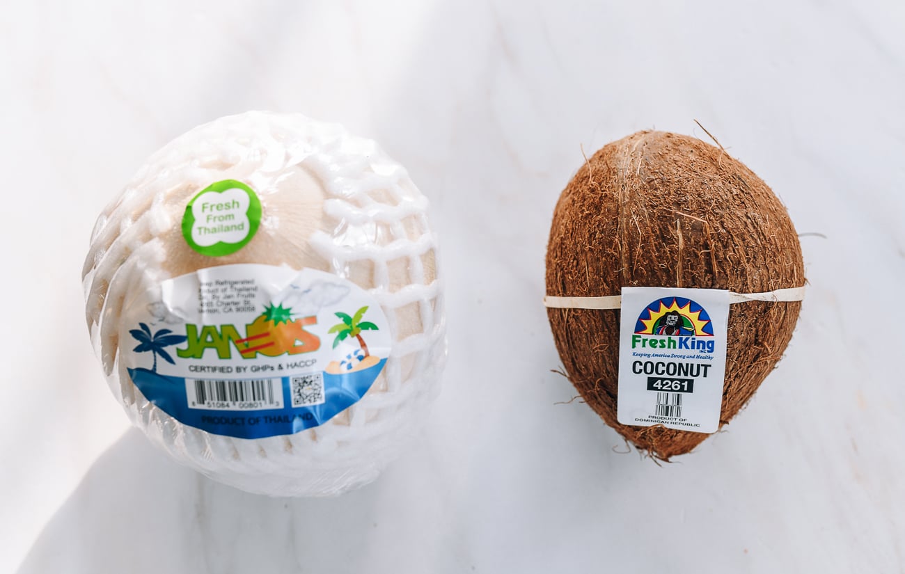 young coconut and mature coconut side by side