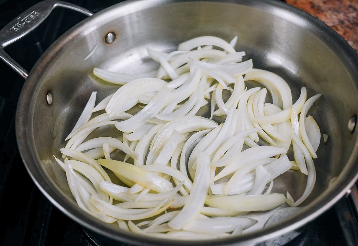 sliced onion in skillet