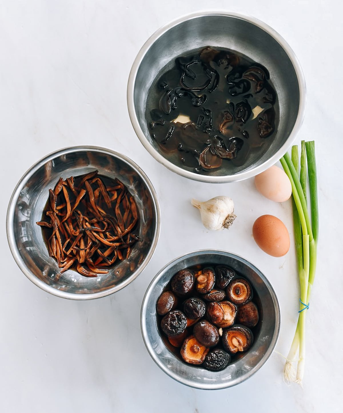 soaking mushrooms, wood ears, and lily flowers